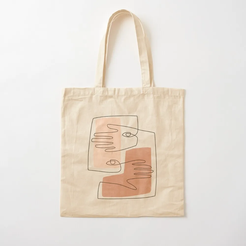 Abstract Square Face and Hands Line Art II Tote Bag Canvas bag large tote bag Big women Women's handbag