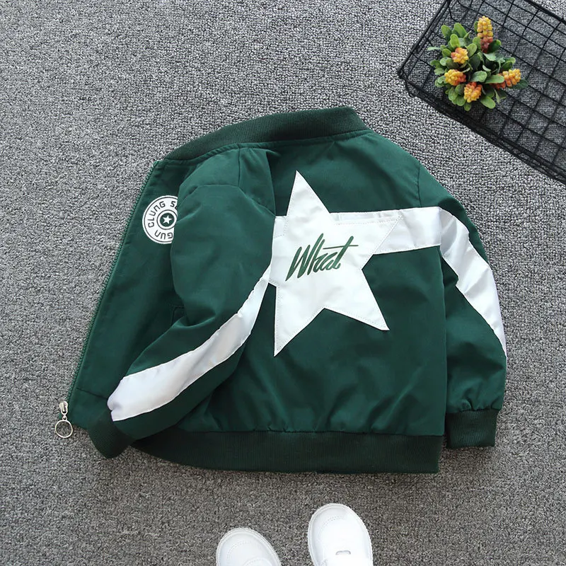 Neue Frühjahr Jungen Jacken Mode Kinder Brief Pentagramm Druck Sport Mäntel für 2-12 Jahre Teenager Kinder Kleidung Casual oberbekleidung