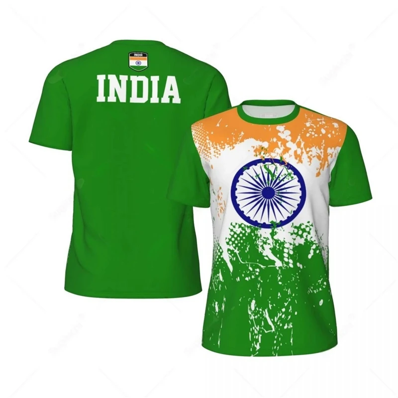 

Fashion India Flag Football T Shirts For Men's Summer Trend National Emblem 3D Printed Sports Tees Casual Oversized Kids T-Shirt