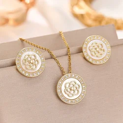 Simple, High-quality, Light And Luxurious, Simple Full Zirconium Micro-encrusted Earrings And Necklace 2-piece Set