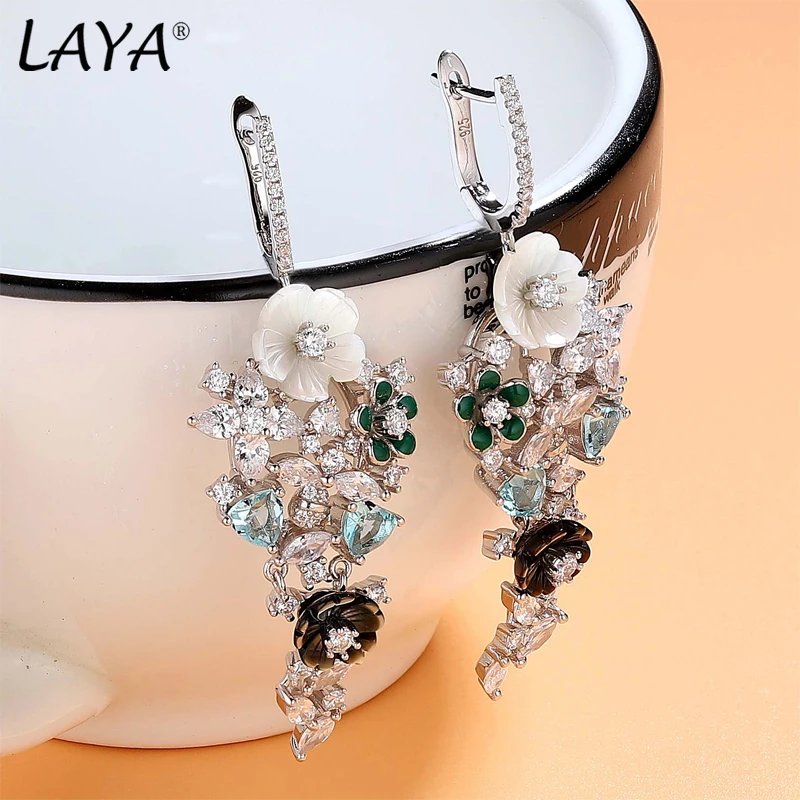 2026 Laya 925 Sterling Silver Summer Hot Style Luxury Jewelry High Quality Zircon Natural Shell Flower Drop Earrings For Women