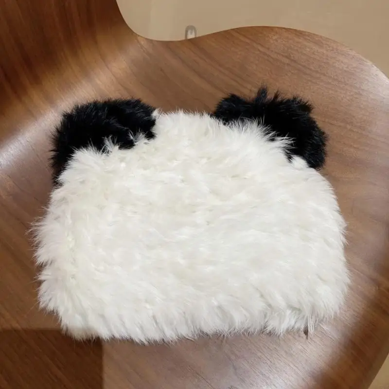 Little Devil Hat Faux Fur Bear Hat Plush Panda Hat Skullies Beanie Bear Ear Hat 6XDA