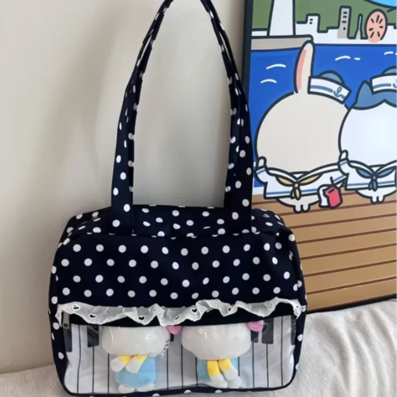 Y2k Piano Print Ita Bag,music Themed  Polka Dot Shoulder Ita Bag,japanese Vintage Kawaii Sweet Girls Academic Style Jk Handbag 