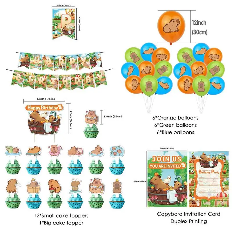 Capybara-globos con diseño de animales bonitos, Kit de decoración de Pastel, Decoración de cumpleaños, suministros de fiesta de verano