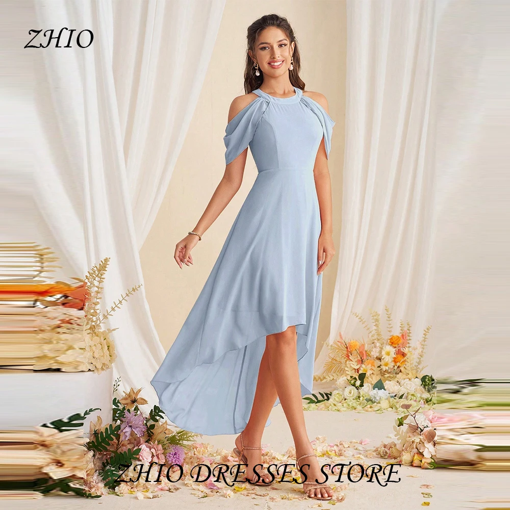 ZHIO Elegant Halter คอไม่สมมาตรชุดเจ้าสาว A-Line ค็อกเทลวันเกิดชุดราตรีที่กําหนดเอง