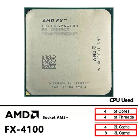 AMD FX-Series FX4100 usado FX 4100 3,6 GHz CPU de cuatro núcleos y cuatro hilos FD4100WMW4KGU Socket AM3+