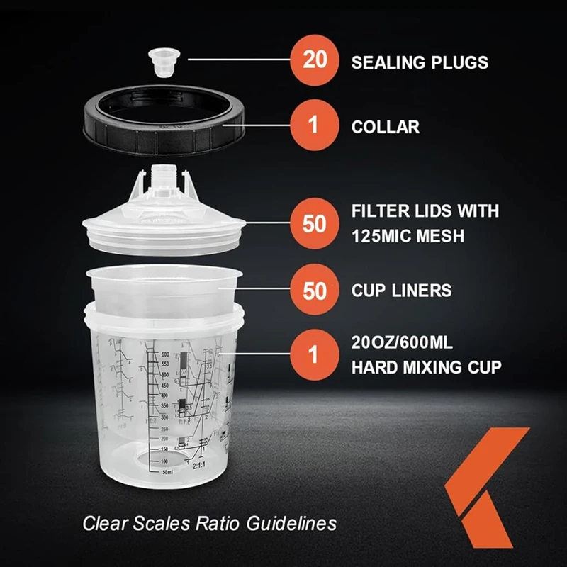 Cangkir Pencampur Cat Sekali Pakai untuk Pistol Cat Otomotif, Cangkir Penyemprot Cat Udara dengan Adaptor Cangkir Kit 20 Ons (600Ml)