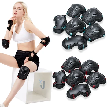 ข้อศอกเข่า Pads สเก็ต Protector สเก็ตบอร์ด 6 ชิ้น/เซ็ตจักรยานกีฬาอุปกรณ์ป้องกันขี่ Roller สายรัดข้อมือเด็กผู้ใหญ่ BMX