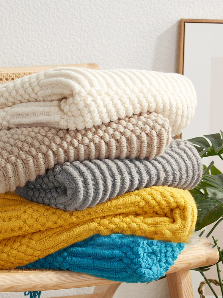 3D Knitted Blanket With Tassel Solid Color Sofa Blanket Cover Nordic Home Decor Throw Blanket For Bed Portable Breathable Shawl