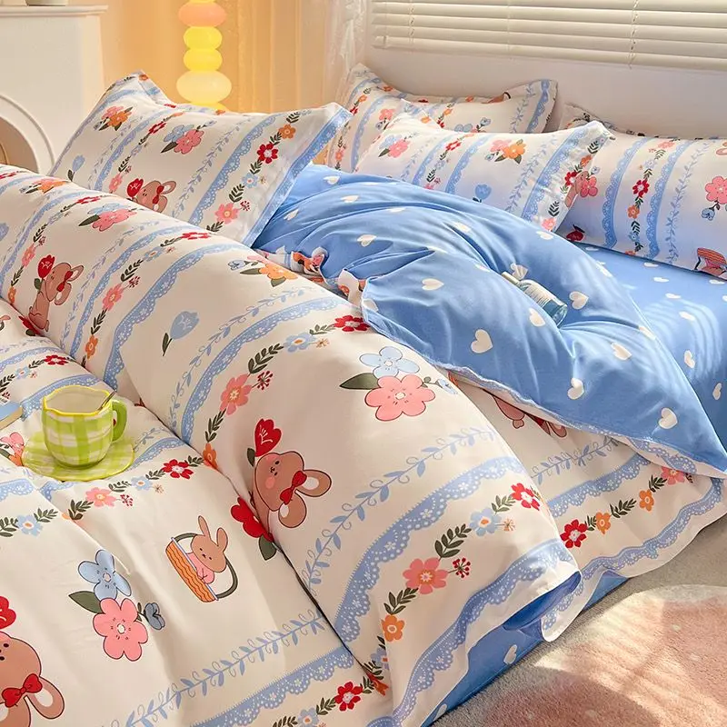 Kids Duvet Cover Set with Flat Bed Sheet Pillowcases No Filler 2025 New Arrival Girls Boys Single Queen Size Soft Bedding Set