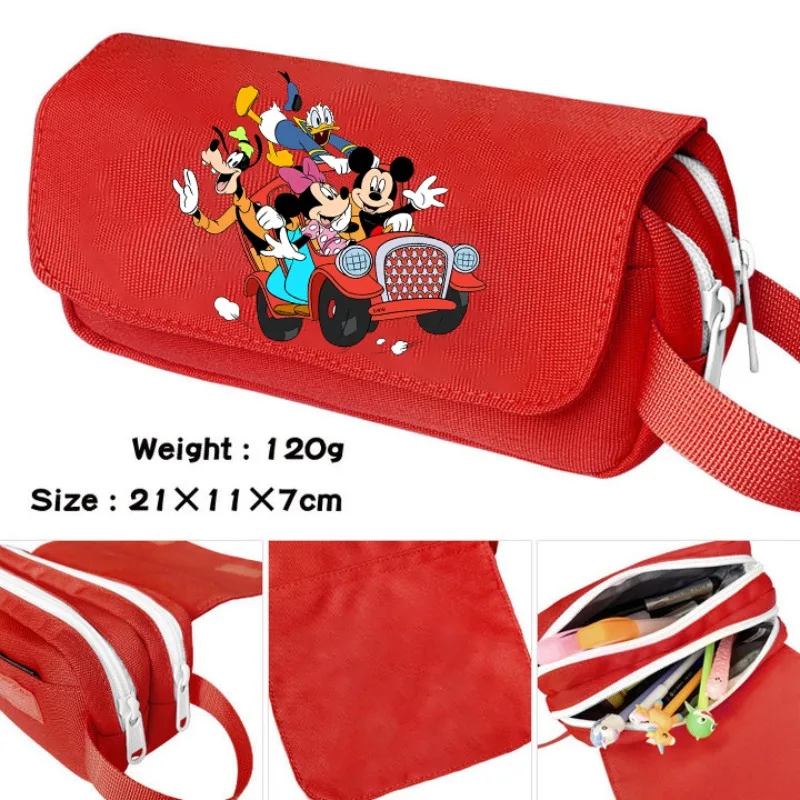 Disney Anime Zippered Pencil Case Mickey Mouse Anime Portable Clutch Mobile Phone Cosmetic Storage Bag Kawaii Boy Girl Xmas Gift