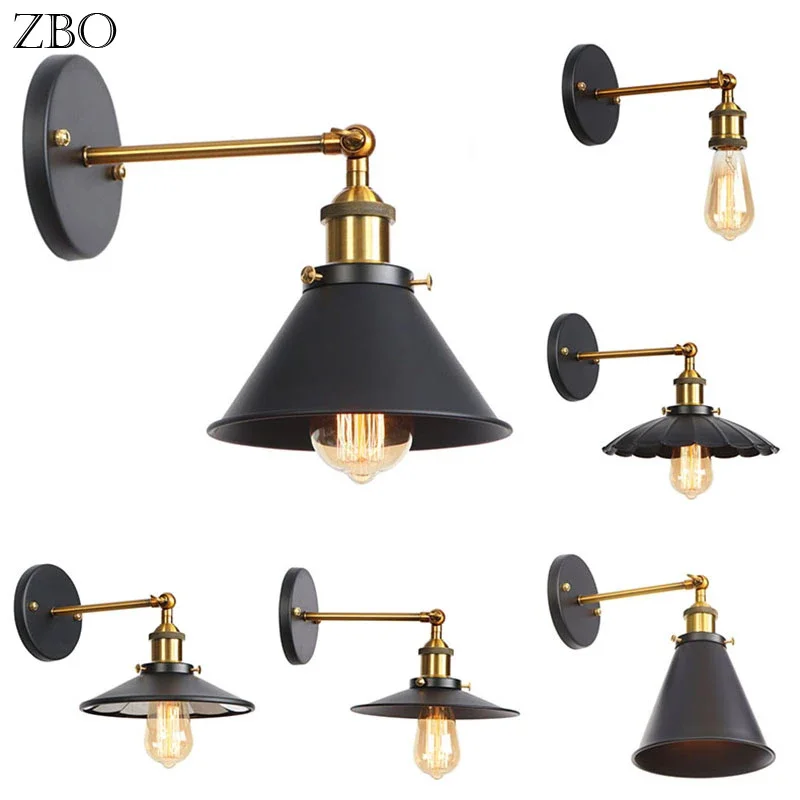 Retro Wall Lamp Black Iron Lampshade E27 Edison Industry American Indoor Lighting For Living Room Vintage Wall Lights Loft