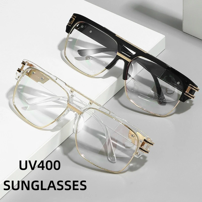 

New Fashion Double Beam Men's Sunglasses Retro Box Anti UV Driving Metal Glasses UV400 Outdoor Beach Cycling Sunscreen Goggles