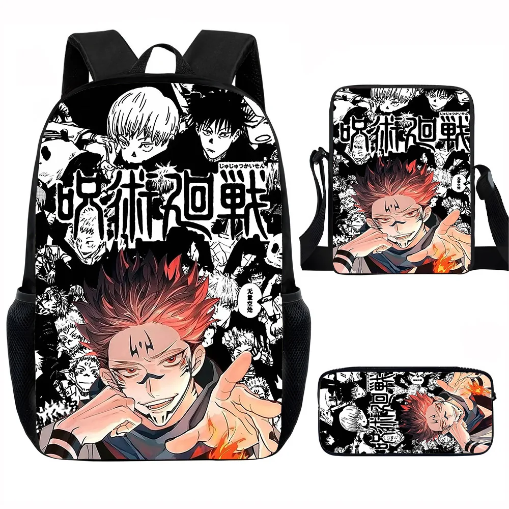 

Children 3 in 1 School Bookbag Set Jujutsu Kaisen Backpack+Shoulder Bag+Pen Bag Wear Resistant Rucksack for Travel
