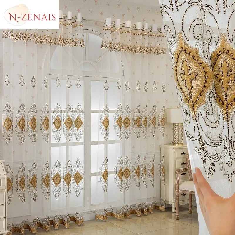 Custom Size European Luxury Embroidered Window Screens To Cover The Sun Curtains for Living Dining Room Bedroom White Tulle
