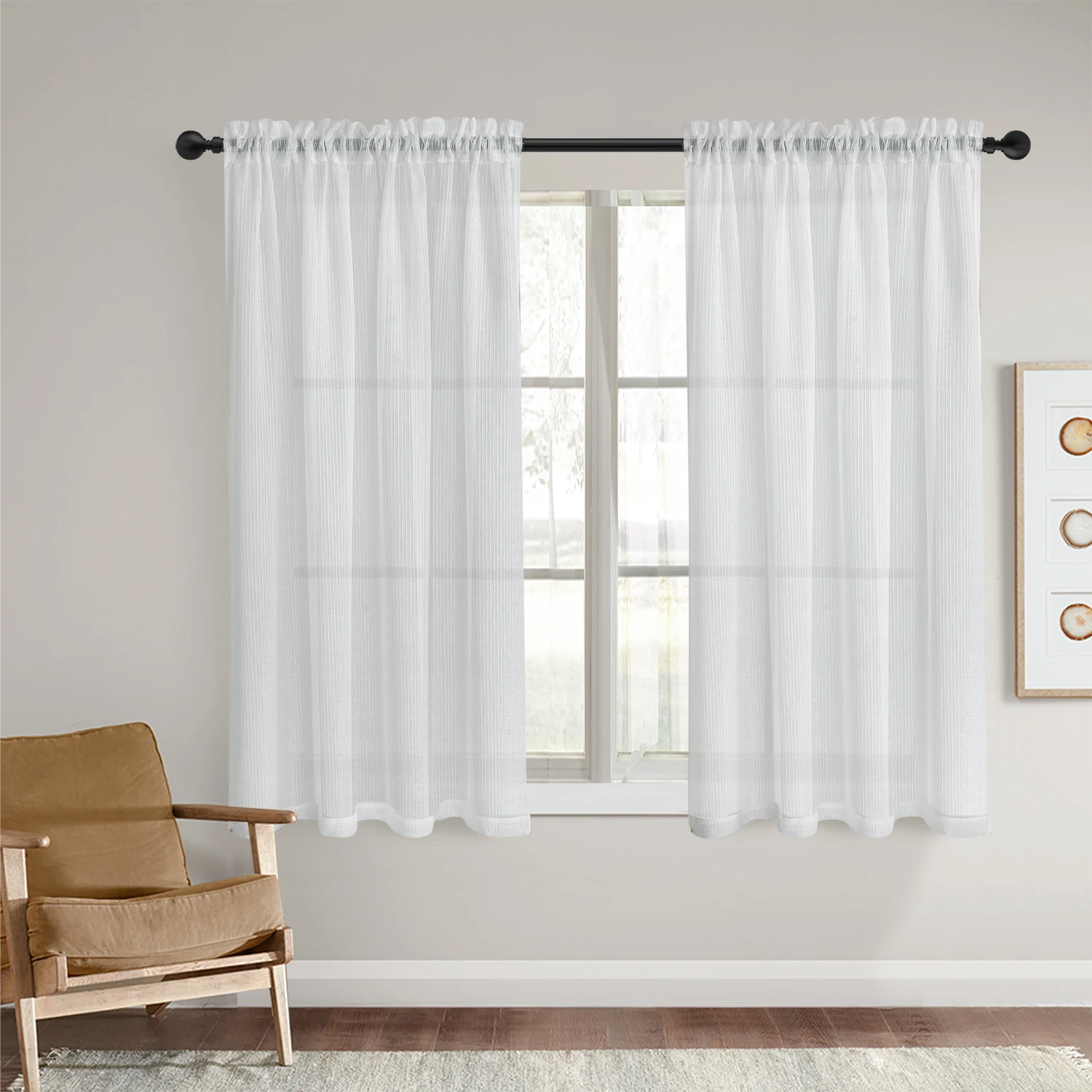 

2PCS rod pocket type Tulle Sheer Voile with window curtains for Home Window Sliding Door Easy to Hang