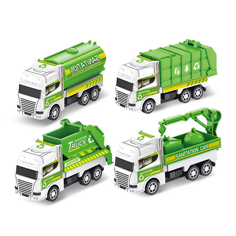 4Pcs/set Kids Toy Car Mini Pull Back Environmental Sanitation Vehicle Simulation Garbage Truck Model Boys Toys for Children Gift