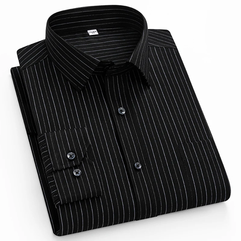 New in shirt elastic thin long sleeve shirts for man slim fit formal plain shirt soft striped anti-wrinkle elegant plaid clothes