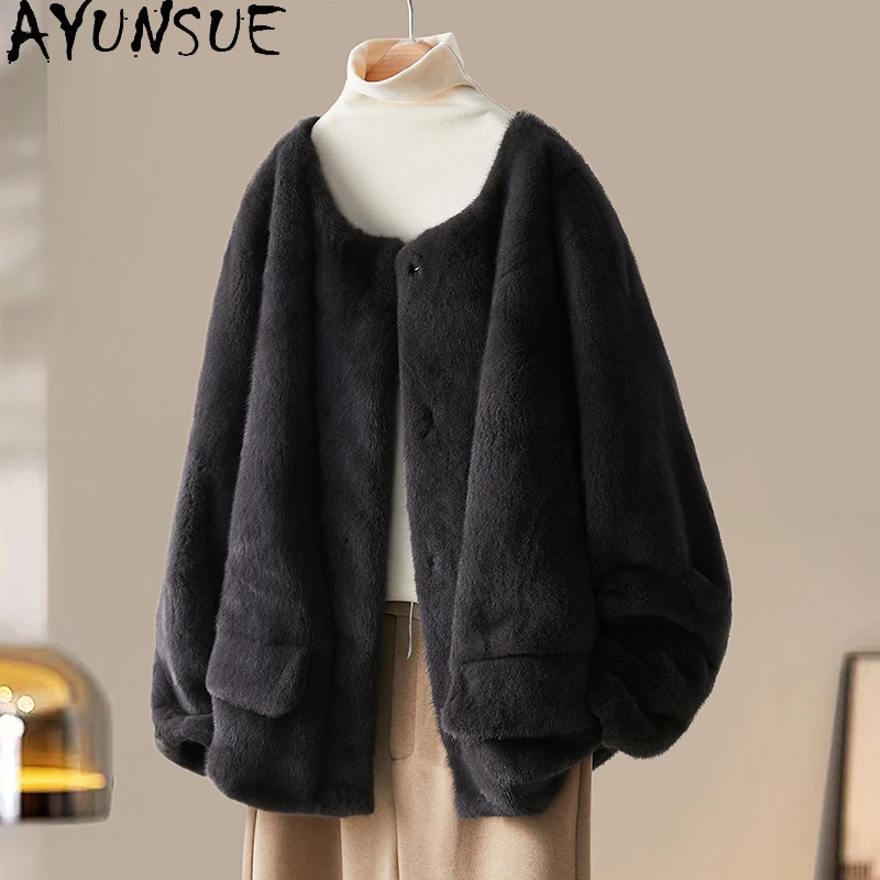 

AYUNSUE Natural Mink Fur Coat Woman New Short Coats for Woman Winter 2025 Gray Casual Fashion Woman Clothes Pelzmantel Damen