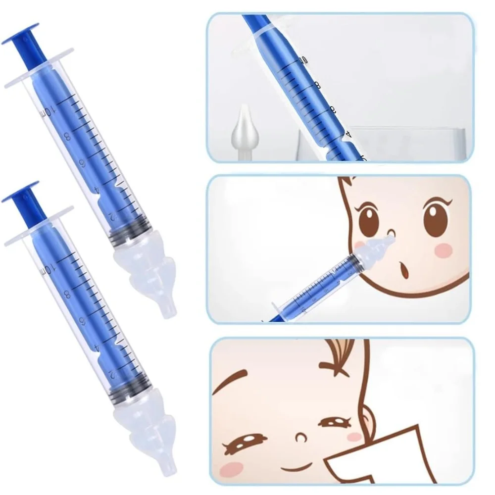 New Hot 2Pcs Portable Baby Nasal Irrigator Aspirator Infant Nose Cleaner Rinsing Device Cleanable Reusable Silicone Suction Tips