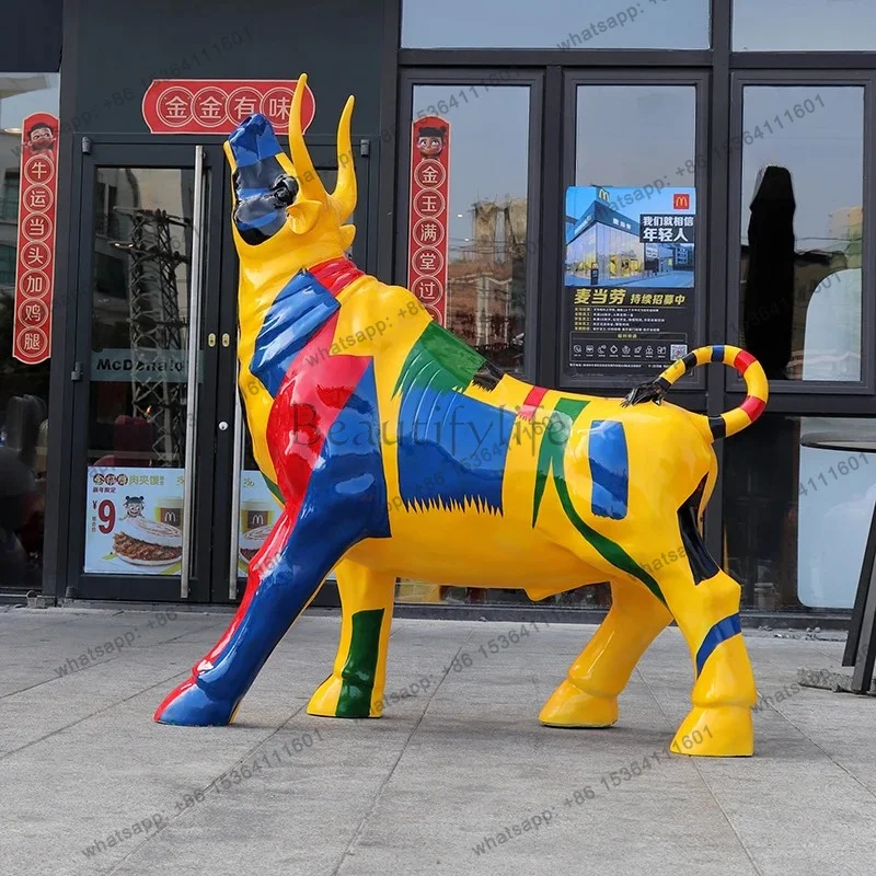 ZJ new outdoor shopping center fiberglass sculpture graffiti abstract cow landscape large decoration