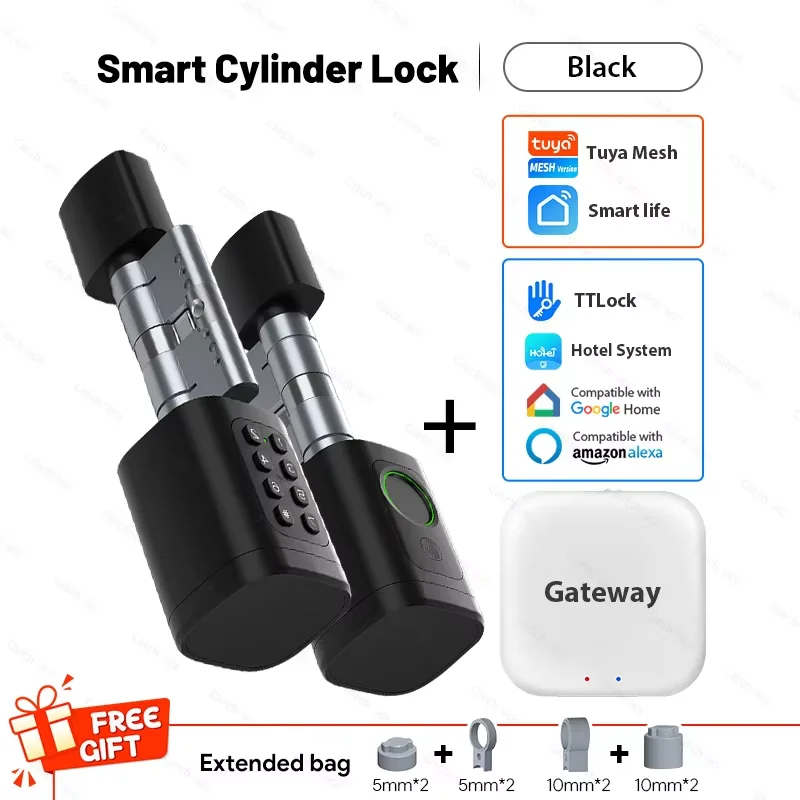 V1 Pro+ Version Einstellbare TUYA oder TTLock APP Fingerabdruck Passwort Digitale RFID-Kartenzylinder Intelligentes Türschloss für Home Hotel