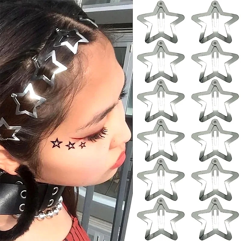 10/25 個メタルスターヘアクリップ女の子用 Y2K ベイブシルバー BB バングヘアクリップ多用途ウォータードロップヘアバレッタ XKBJ08 1