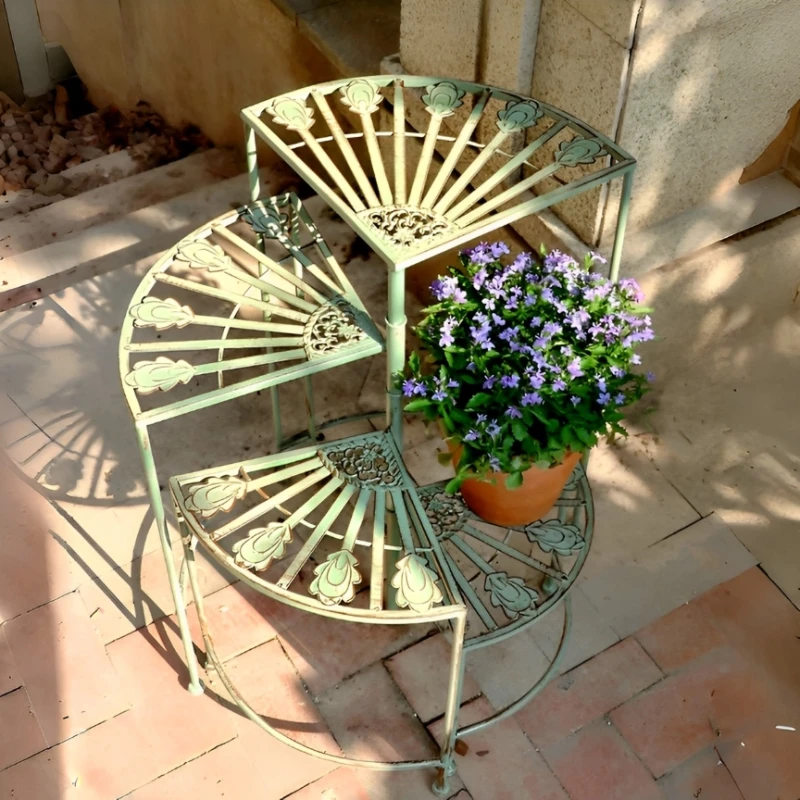 Rotating Iron Flower Stand Multi-Tier Balcony Planter Shelf Outdoor Garden Plant Display Rack Patio Succulent Potted Organizer