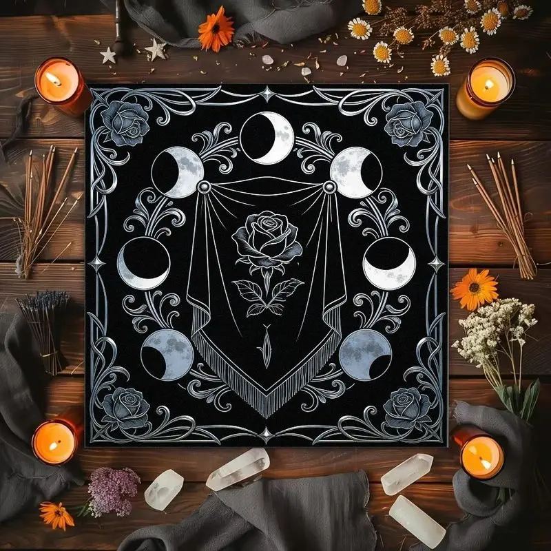 50/75cm Flower Moon Phase Altar Cloth Tarot Card Tablecloth Vika Divination Ceremony Mat Meditation Spiritual Desktop Decoration