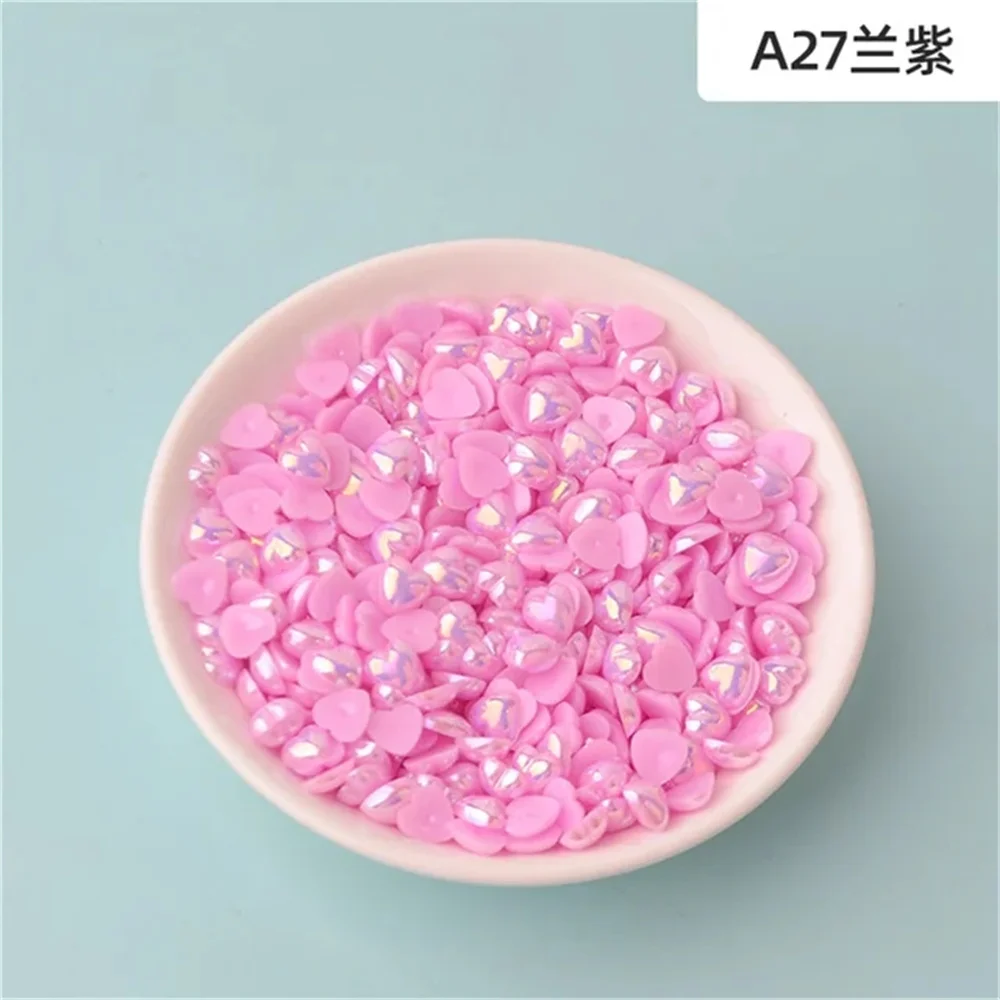 3-12mm various colors ABS flat heart beads AB color semicircular love pearl imitation DIY jewelry decoration accessories