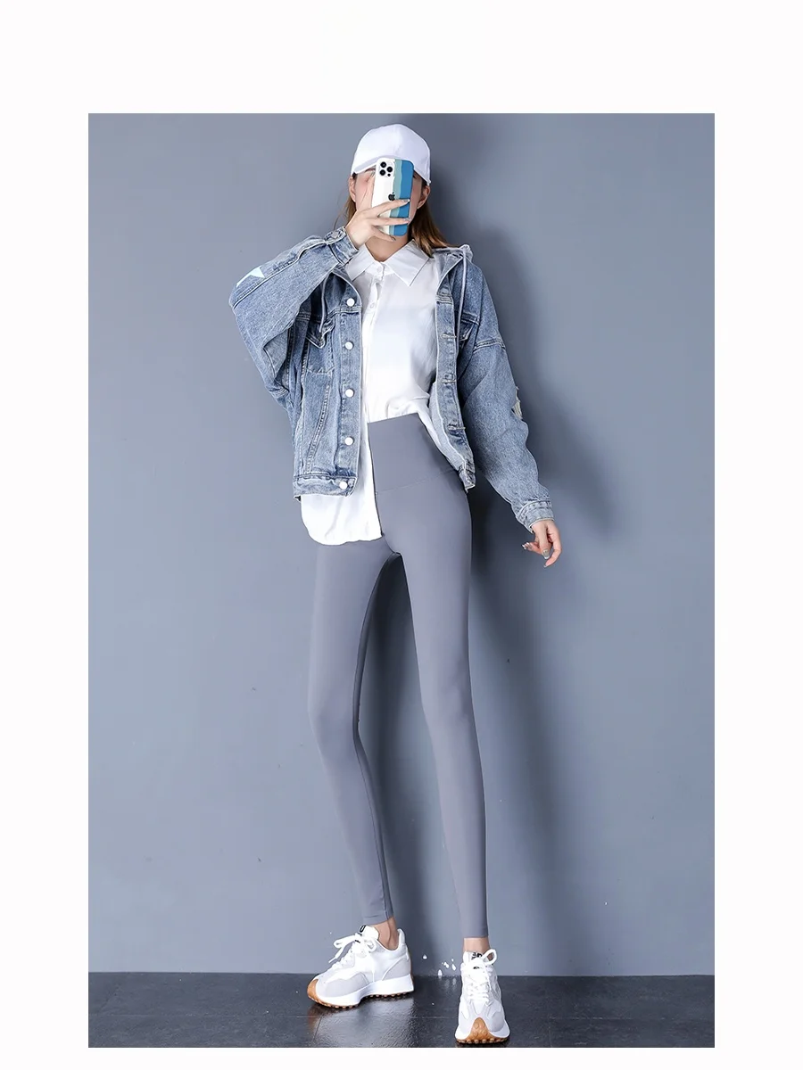 슬리밍 하이웨이스트 얇은 아크스킨 요가 팬츠 여성용 베이스 레이어 팬츠 복부 조절 엉덩이 리프팅 탄력 캐주얼 팬츠