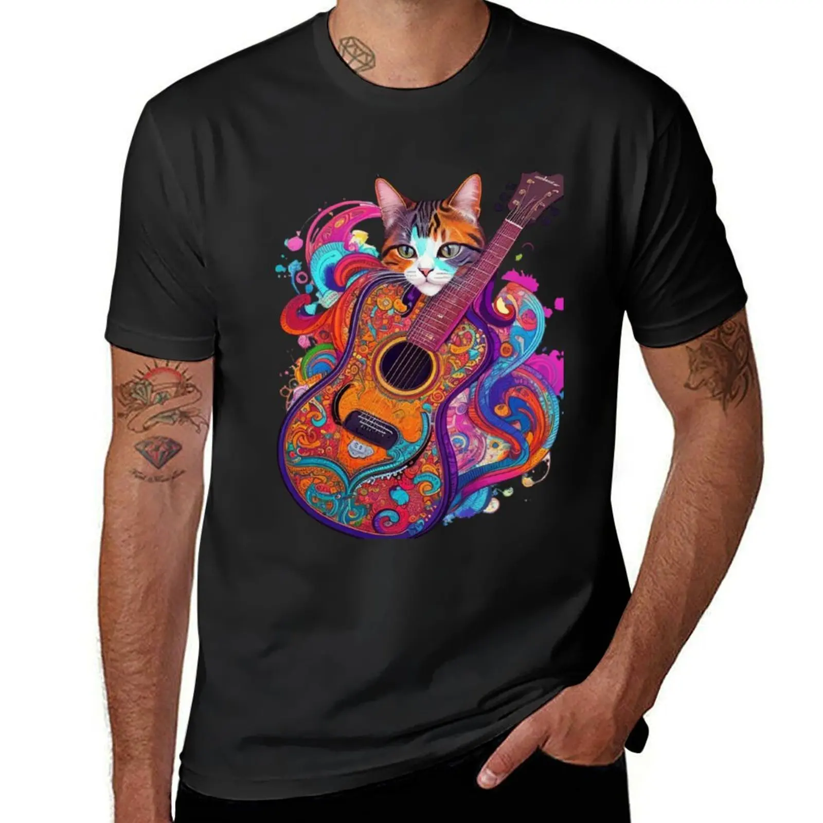 

Cat With Guitar T-Shirt cute tops Aesthetic clothing graphics oversizeds oversized t shirt men