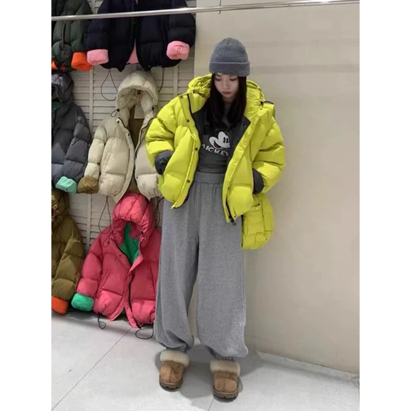 Short Hooded Down Jackets for Women, Warm Windproof Outerwear, Korean Version of The Color Puffer Coats, 2024 Autumn and Winter