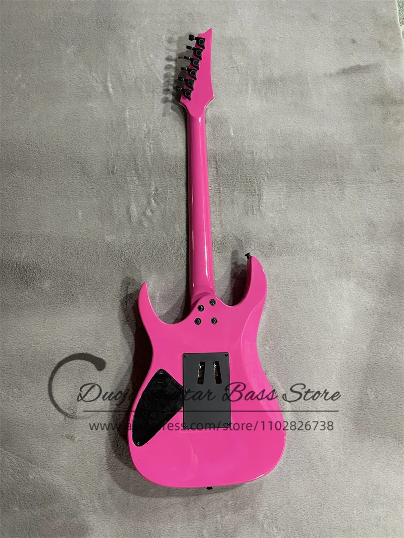 Factory Pink Electric Guitar Pink Neck Rosewood Fingerboard 24 Frets Tremolo Bridge HH Pickups Black Tuners Customization