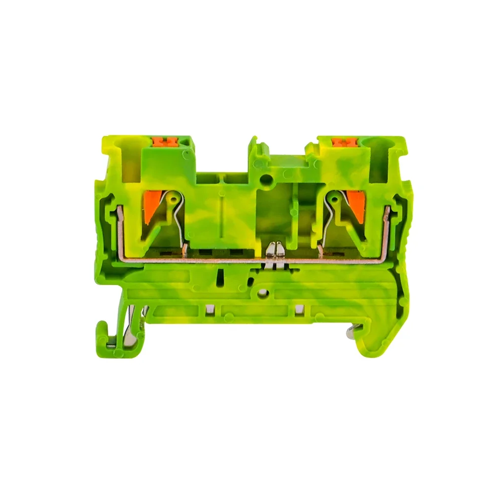 10Pcs PT-2.5PE Din Rail Ground Terminal Block Spring Connection Feed Through Push In PT2.5-PE Wire Conductor