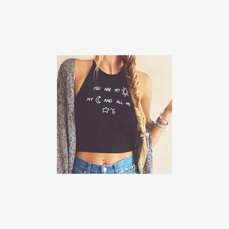 

Summer Faionable Women's round Ne Letter Print Crop Top New Arrival Sli Trendy Commute Sle Slim Fit Single Piece