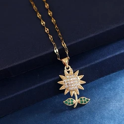 Fashion Beautiful Sunflower Necklace Classic Creative Design Cute Sunflower Flower Clavicle Chain Pendant Gift