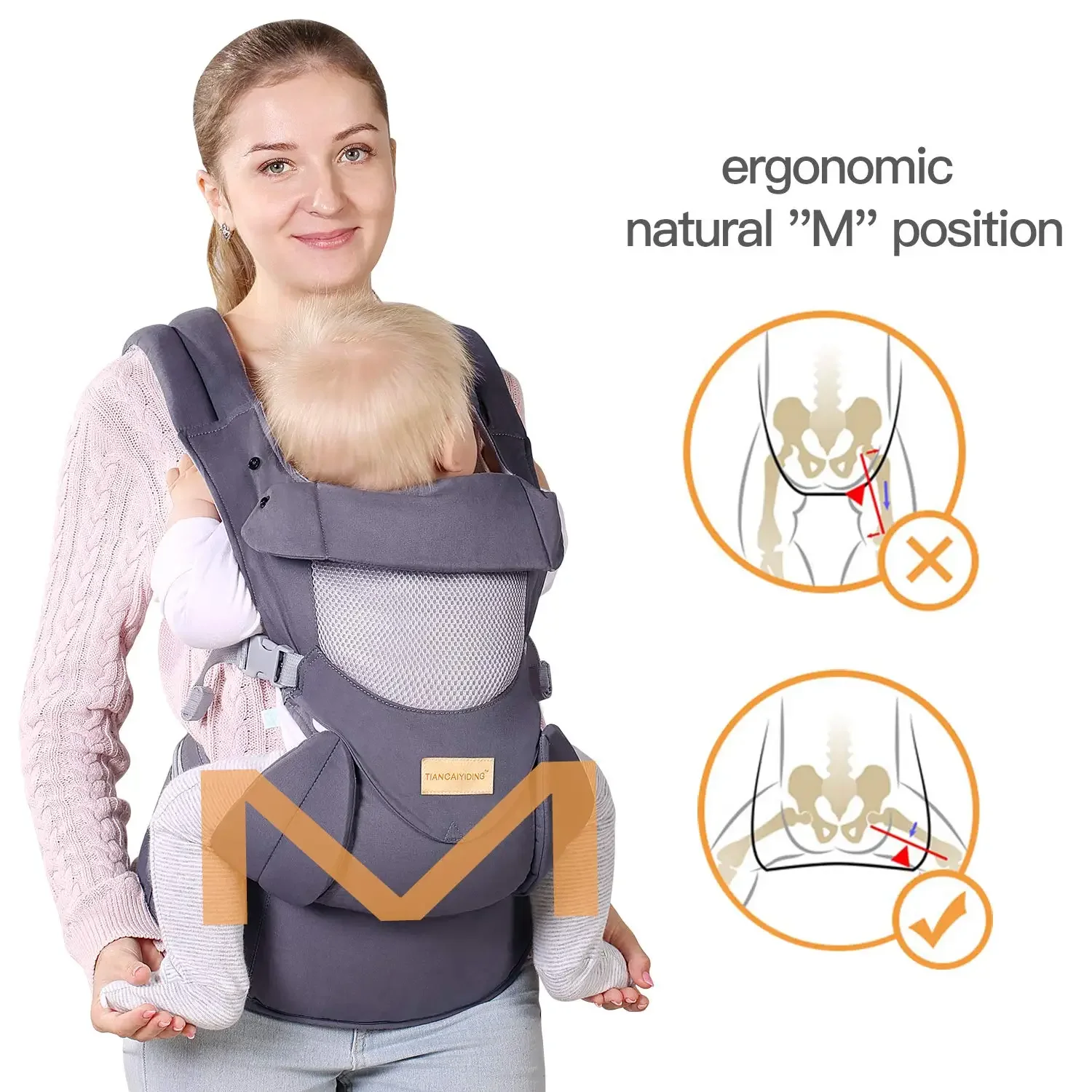 2024 Ergonomische Babytrage, 4-in-1, OEM-Großhandel, weiche Babytrage für Kleinkinder, Gehfront und Rucksack