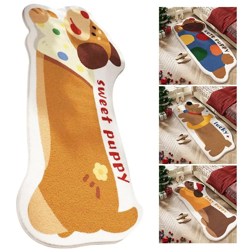 

50*160cm Cartoon Bedroom Rug Absorbent Thick Imitation Cashmere Sausage Dog Long Carpet Wear-resistant Non-slip Floor Mat