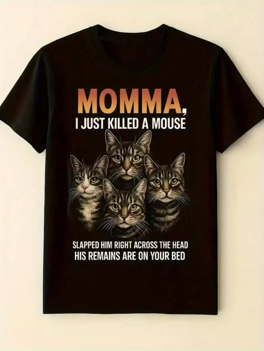 Humorous Cat Enthusiast T-Shirt For Men - Black Graphic Tee Featuring The Quote 'I Just Killed A Mouse' For Moms - Comfortable A