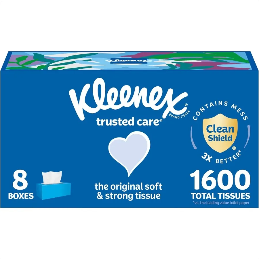 Kleenex Trusted Care Facial Tissues 8 Flat Boxes 200 Tissues per Box 2Ply Packaging May Vary