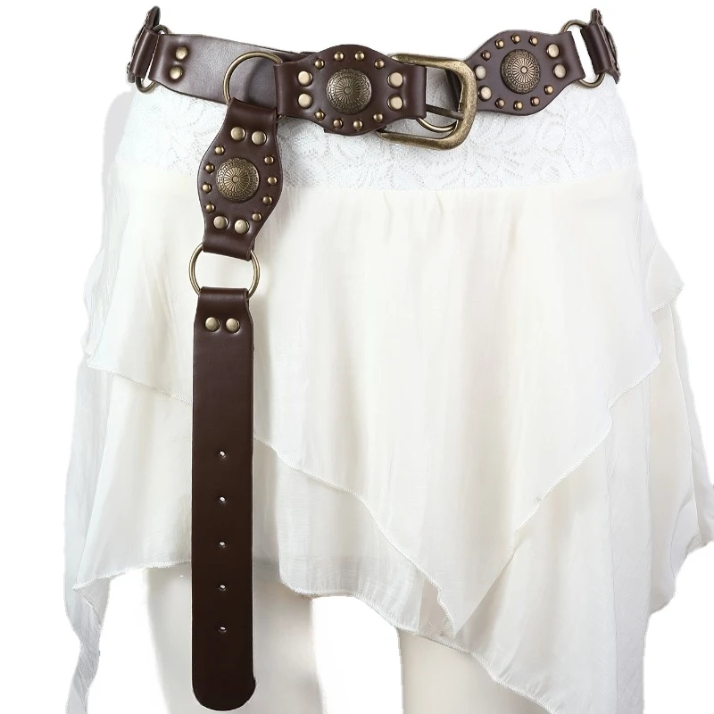 خمر برشام بولي Belt حزام للنساء ، البوهيمي براون ، أوشاح معدنية ، قابل للتعديل ، ملابس الشارع ، هاراجوكو ، القراصنة ، اكسسوارات تأثيري ، Y2K