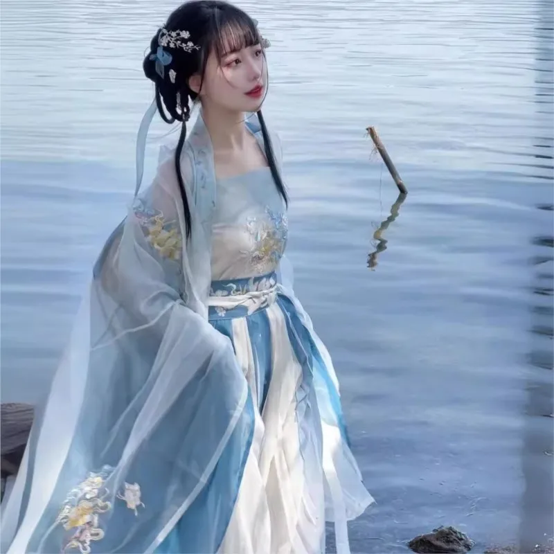 Hanfu traditionnel chinois brodé à la machine pour femmes, vêtements Han pour adultes, une pièce, taille dégradée, 03