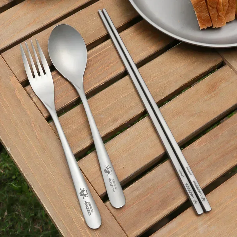 HWZBBEN – ensemble de vaisselle de Camping en plein air en titane, fourchette légère et Portable, cuillère baguettes, vaisselle de cuisine pour pique-nique voyage