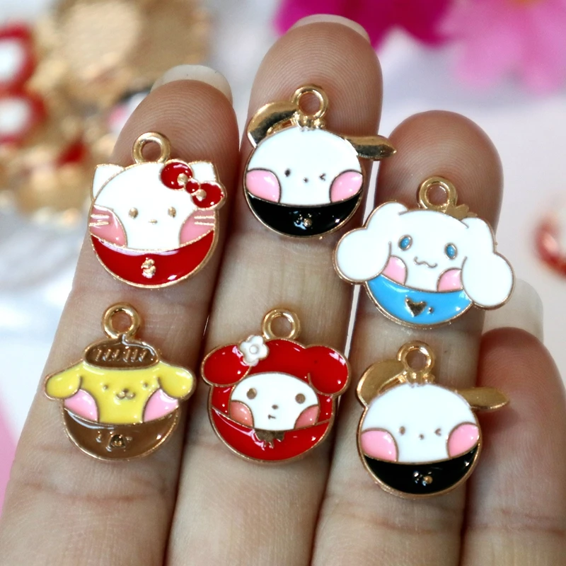 

10pcs Anime Sanrio Metal Pendant Cute Kawaii Round Enamel Alloy Charms DIY Necklace Bracelet Earings Jewelry Keychain Accessory