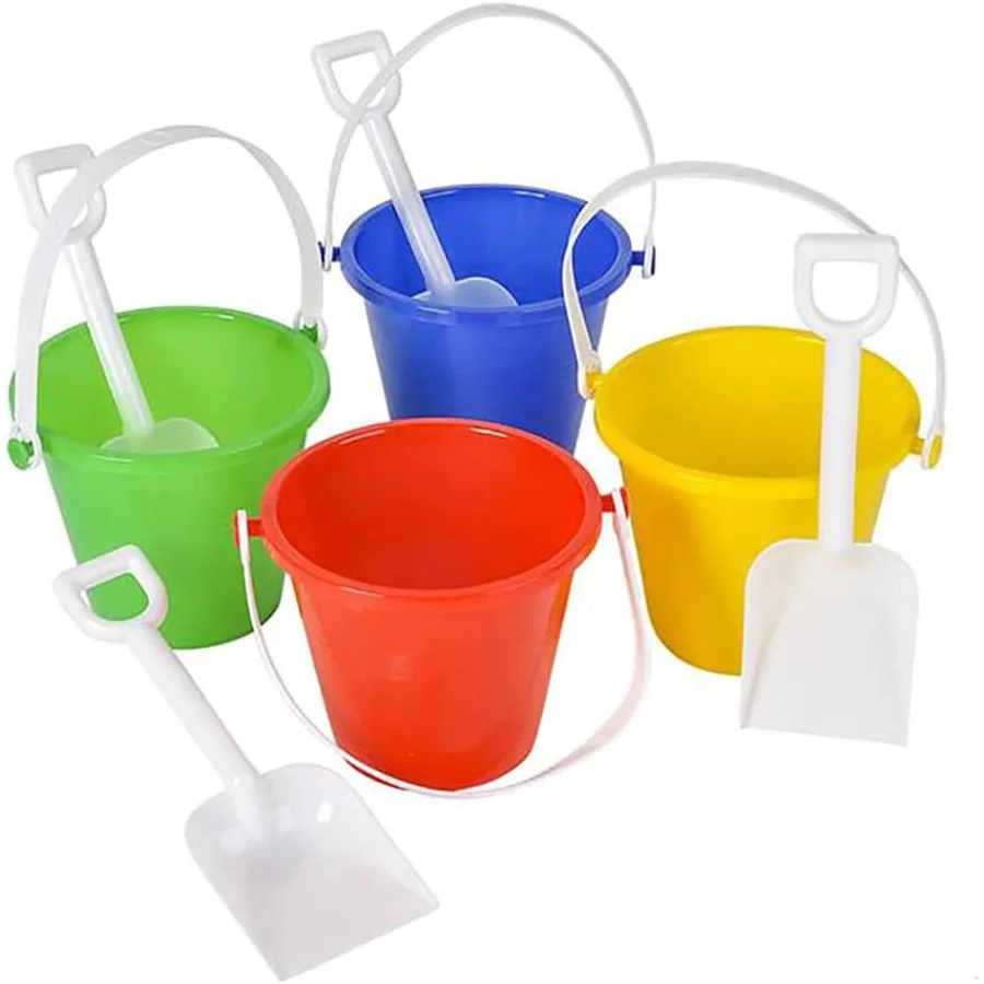 Set da gioco per il giorno della spiaggia (confezione da 3) Set da gioco con secchiello per sabbia da 4,75 pollici, 1 secchio, 1 pala giocattolo per la festa di compleanno di ragazzi e ragazze