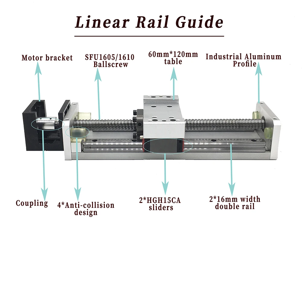 Imagem -03 - Guia Linear do Trilho com Ballscrew Jogos de Movimentação do Motor Deslizante Hgr15 100 1000 mm Sfu1605 1610 Ballscrew 12 nm 3nm Nema 23 2x15 mm
