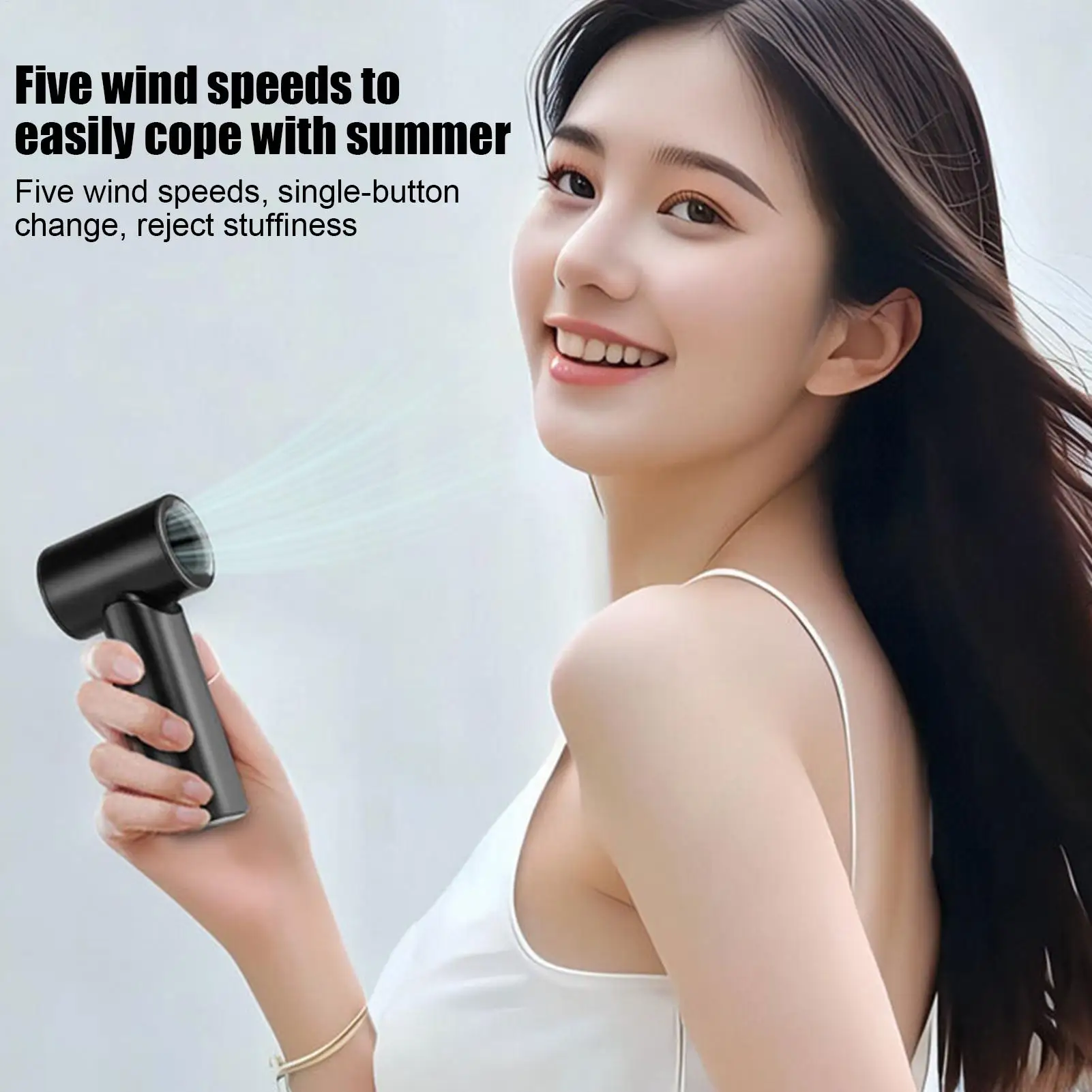 

Ручной вентилятор, персональный ручной вентилятор, перезаряжаемый, 3000 мАч, 5 скоростей, легкий кондиционер со шнурком для автомобиля, кемпинга, спальни, путешествий