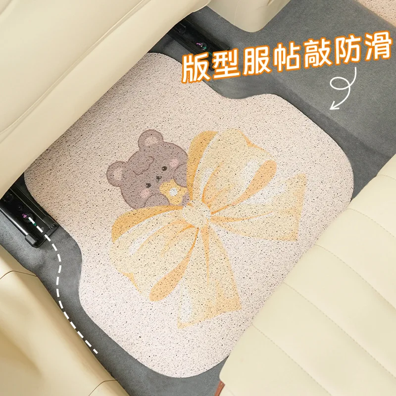 Cartoon Car Floor Mat Thickened Wire Ring Non-slip Wear-resistant Car Anti-dirty Floor Mat Cute Bear General Car Mat Accessories