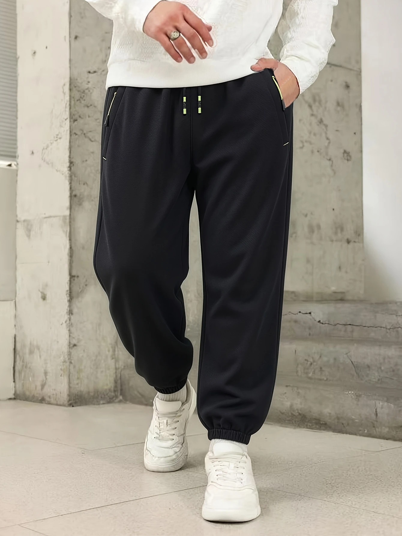 Men'S European Standard Size Ankle-Cinching Pants Loose Drawstring Elastic Waist Casual Sweatpants